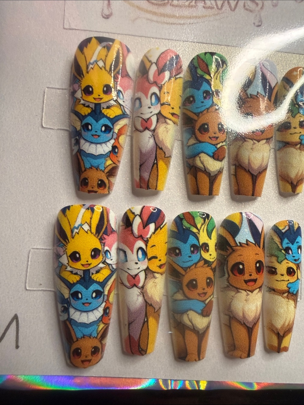 Pokemon Press-On Nails with Eeveelutions — Yellow, Blue, Brown, Green - Picture 2 of 6